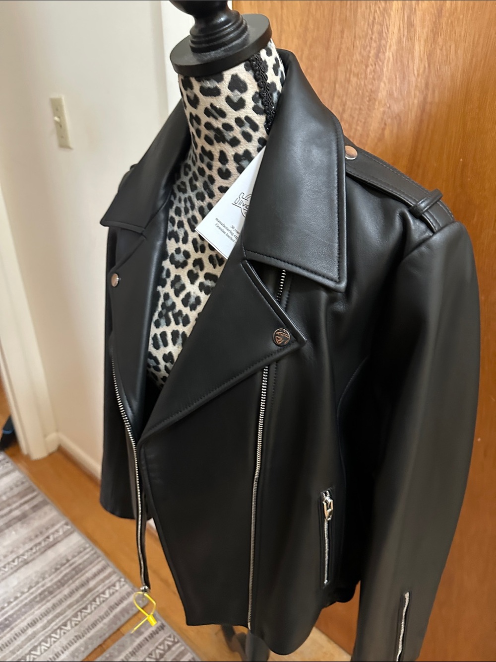 Women's Black Leather Moto Jacket with Silver Hardware